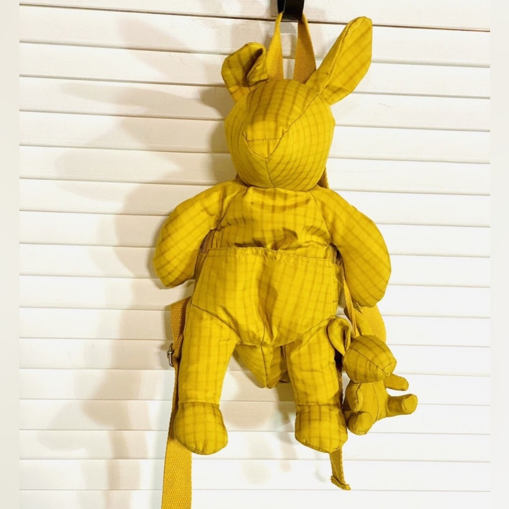 Zara Kids Backpack Yellow Plaid Kangaroo With Baby Joey In Pouch